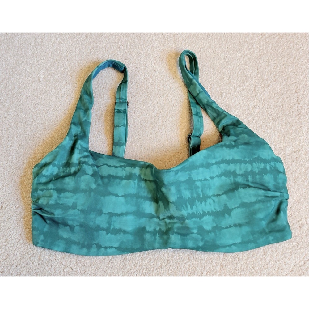 ATHLETA Teal Tie Dye scoop Neck athletic Printed Bikini Swim Top Swimsuit 34D/DD
